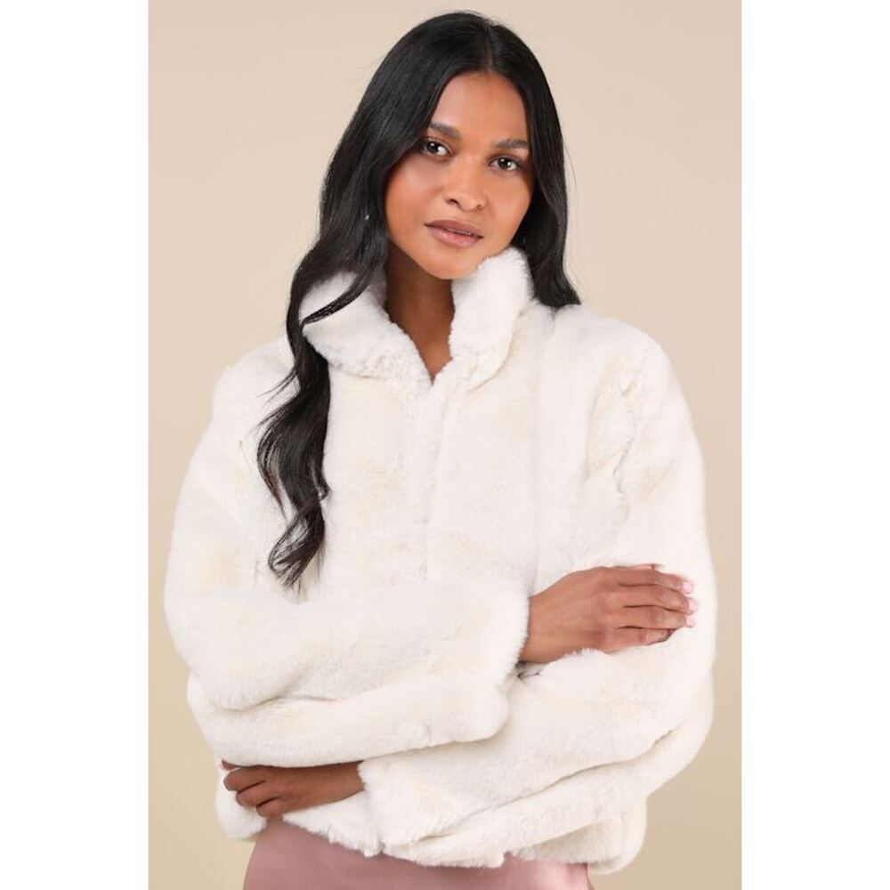Lulus A Chic Classic Ivory Faux Fur Coat White - Size XS